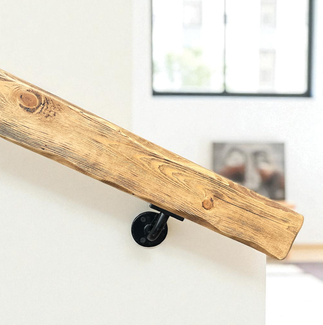 Handmade Solid Wood Handrail with Industrial Steel Brackets