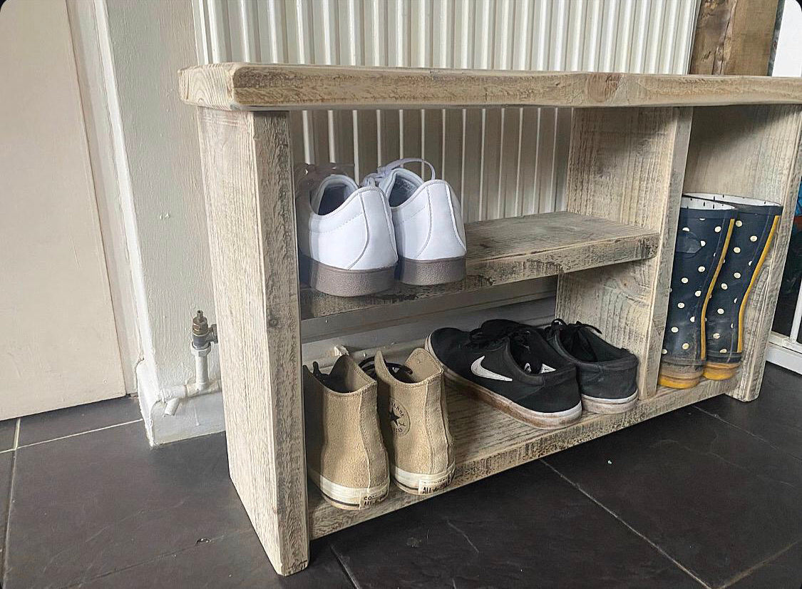 Wooden Farmhouse Shoe and Welly Bench | Reclaimed Welly Bench | Shoe Storage | Welly Stand | Wooden Bench