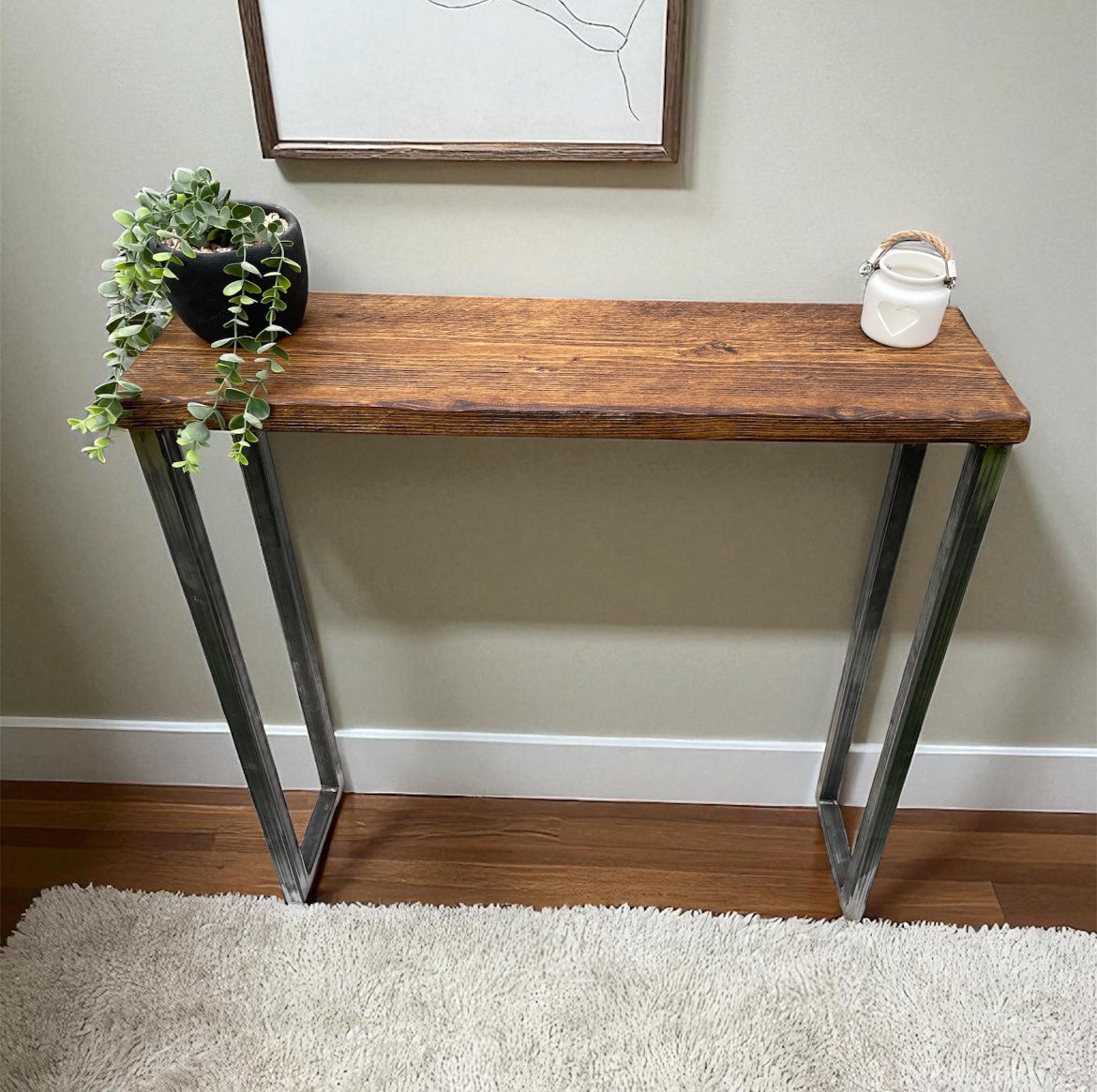 Handmade Rustic Industrial Console Table | Solid Wood & Metal Legs | Custom Console Table