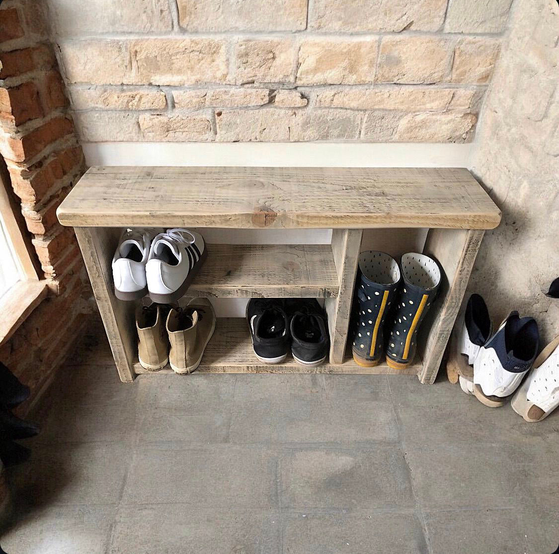 Wooden Farmhouse Shoe and Welly Bench | Reclaimed Welly Bench | Shoe Storage | Welly Stand | Wooden Bench
