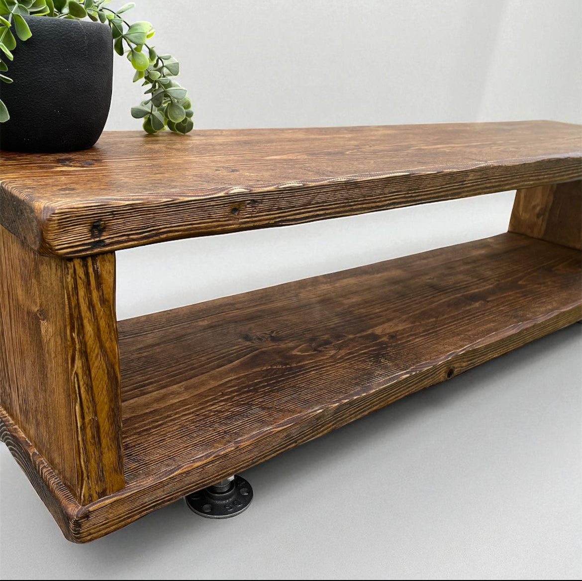 Handcrafted Retro Wood TV Stand – Rustic Solid Wood Media Console | Adjustable legs
