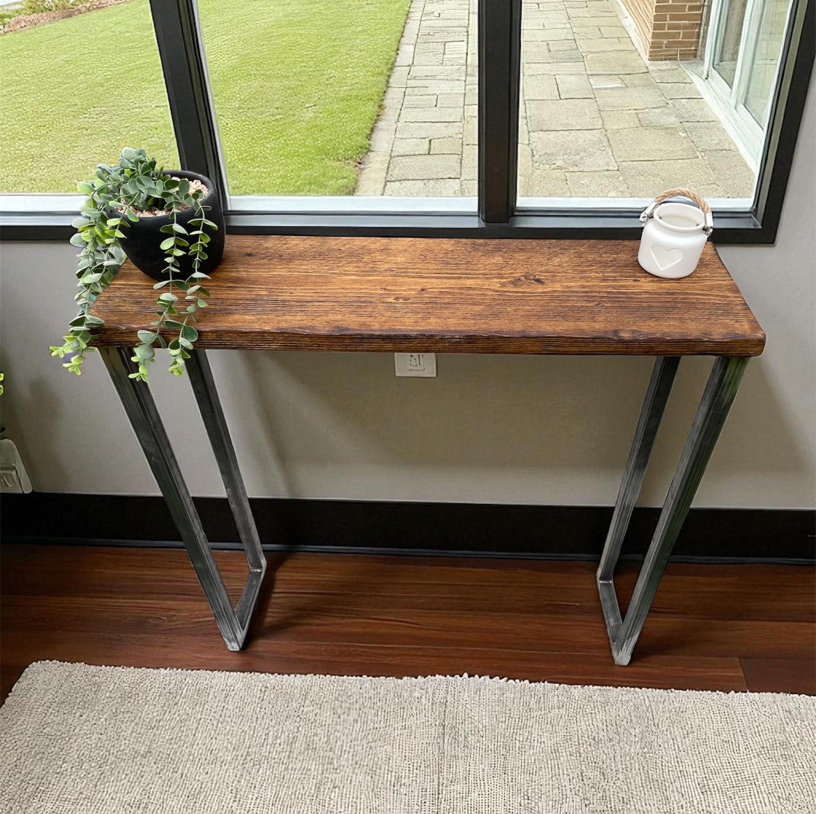 Handmade Rustic Industrial Console Table | Solid Wood & Metal Legs | Custom Console Table