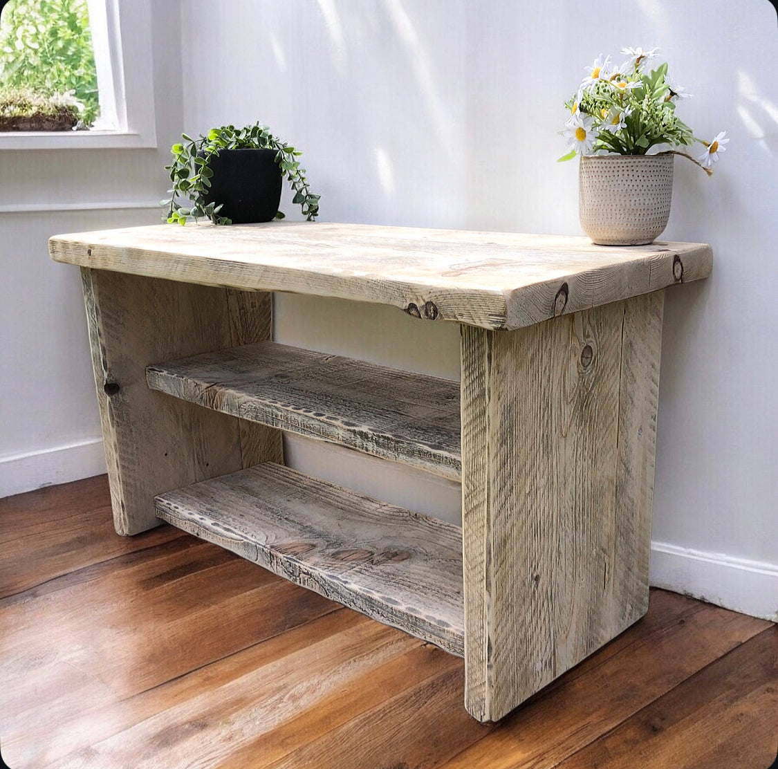 Deep Wooden Farmhouse Shoe Bench | Reclaimed Shoe Bench | Shoe Storage | 32cm Deep | Wooden Bench | Free UK Delivery