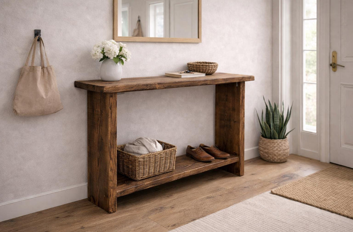 Handcrafted Distressed Solid Wood Console Table | Narrow Hallway Entryway Table | Rustic Farmhouse Sofa Table