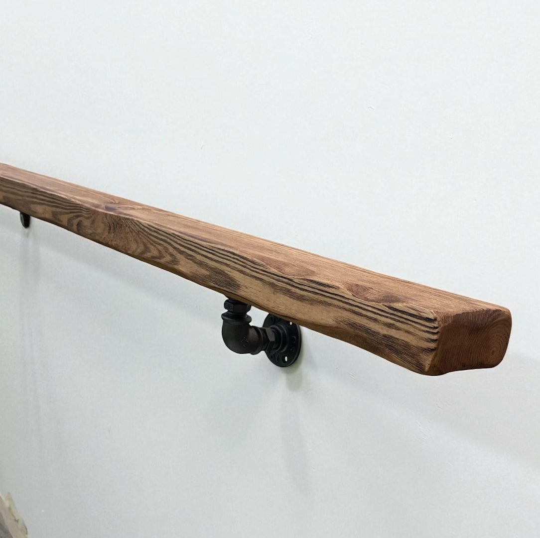 Handmade Solid Wood Handrail with Steel Brackets
