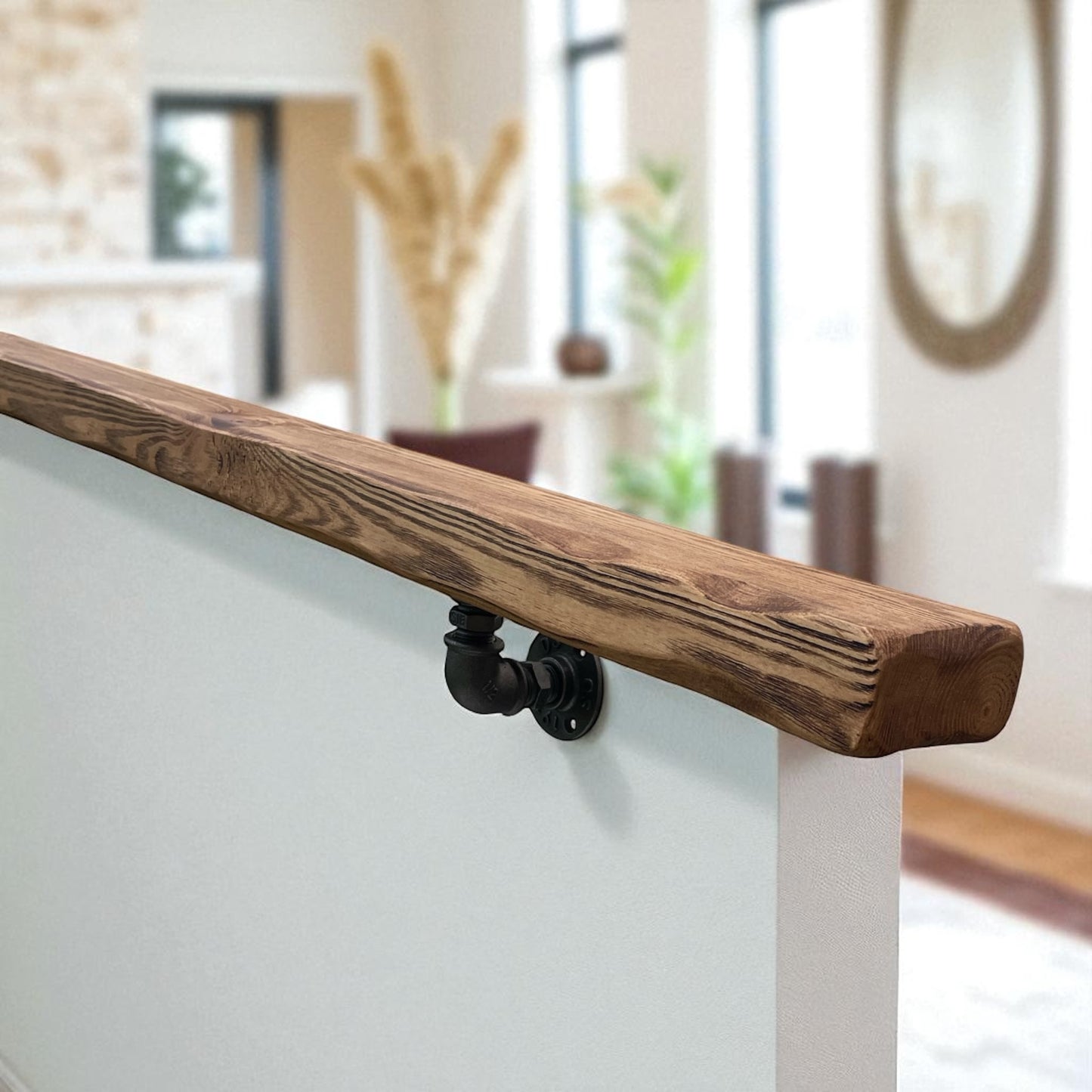 Handmade Solid Wood Handrail with Steel Brackets