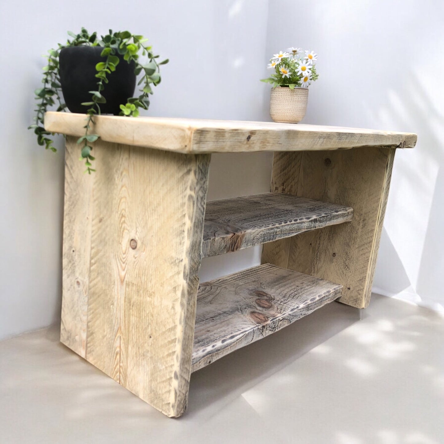 Deep Wooden Farmhouse Shoe Bench | Reclaimed Shoe Bench | Shoe Storage | 32cm Deep | Wooden Bench | Free UK Delivery