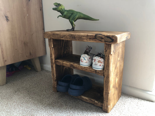 Solid Wood Rustic Children’s Shoe Bench