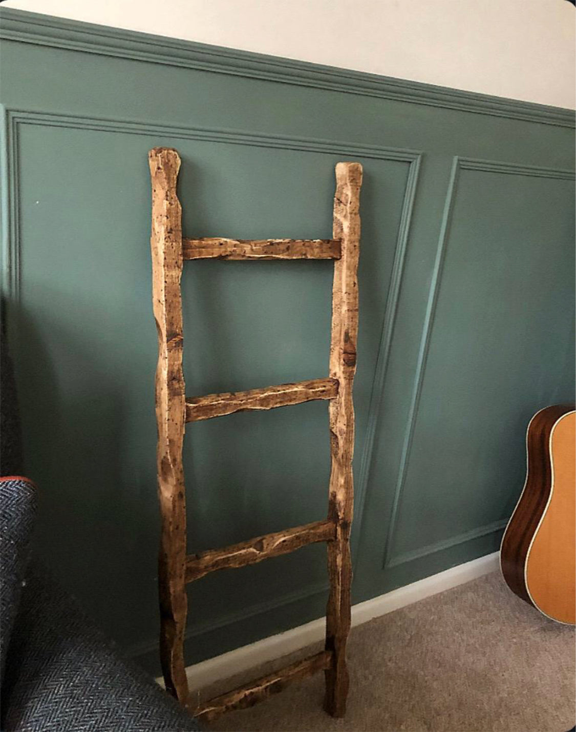 Solid Wood Distressed Storage Ladder | Rustic Finish | Ladder Shelf | Towel Ladder