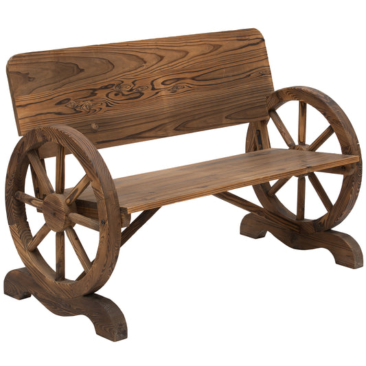 Wooden 2-Seater Outdoor Garden Wagon Wheel Bench |  10% off all Garden furniture
