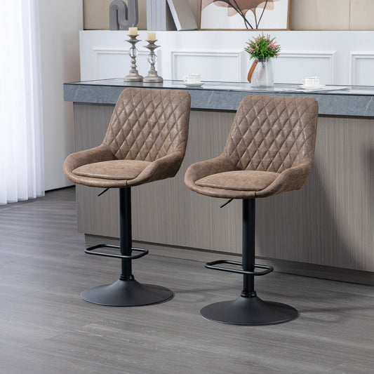 Set of Two Faux Leather Retro Bar Stools | Height Adjustable