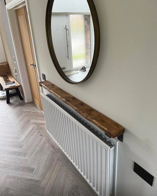 Rustic Edge Narrow Entryway Radiator Shelf | Wooden Shelf | Solid Wood Shelves with Brackets (Copy)