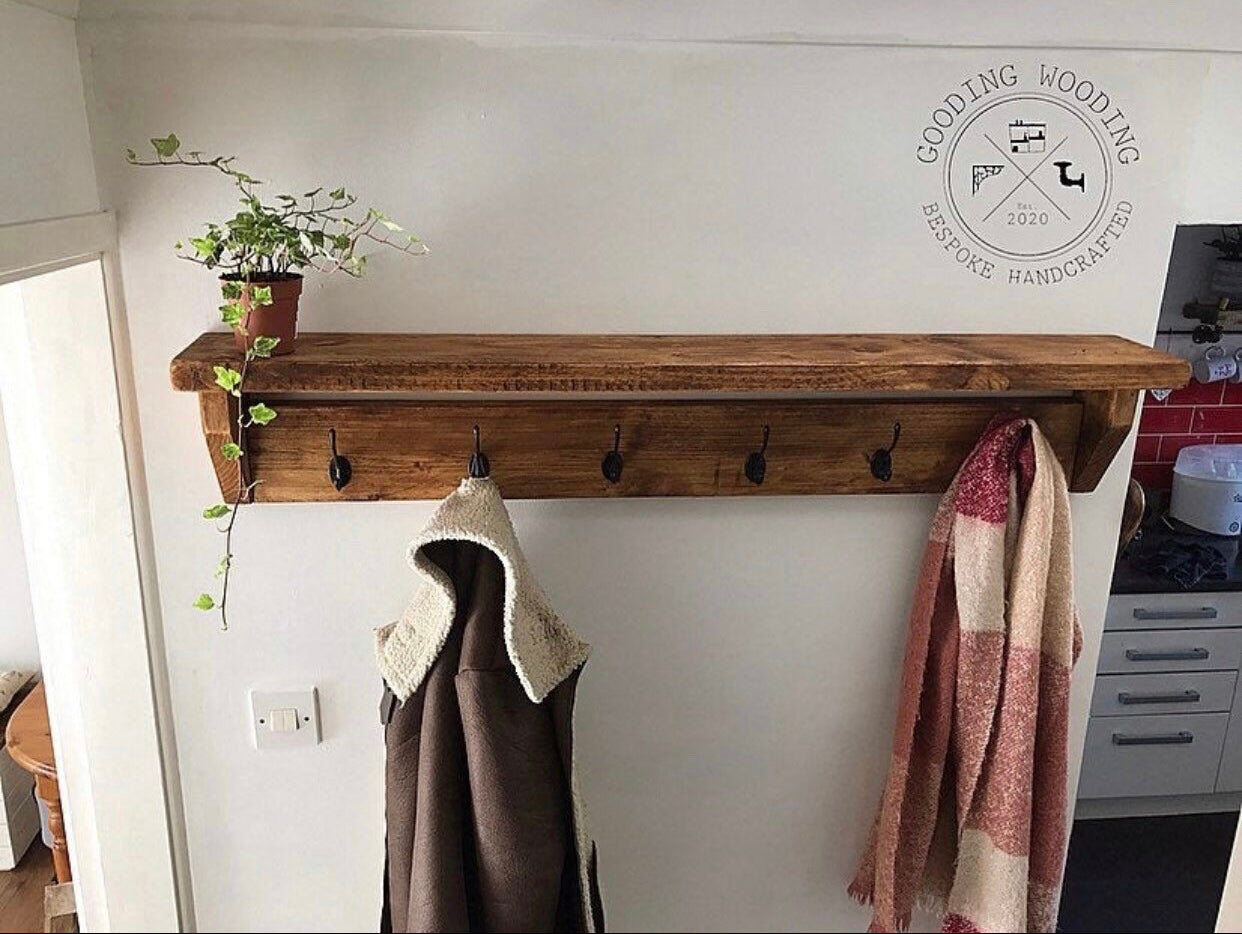 Solid Wood Entryway Butlers Coat and Hat Rack