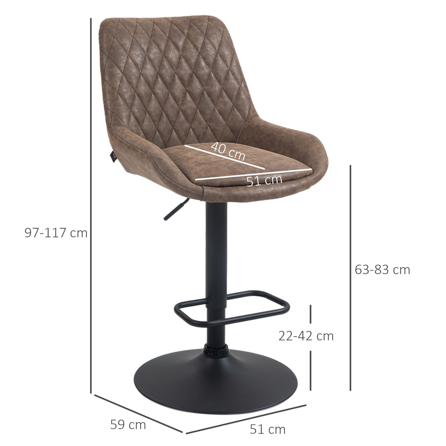 Set of Two Faux Leather Retro Bar Stools | Height Adjustable