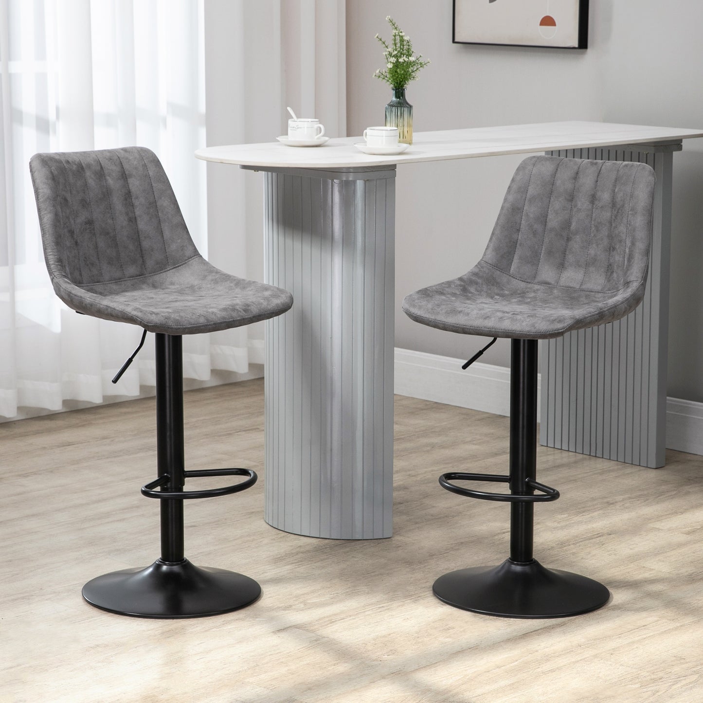 Set of 2 Bar Stools Swivel Counter Height Barstools with Back, Adjustable Bar Chairs, Breakfast Dining Stools for Kitchen Island Counter with Adjustable Steel Footrest & Base